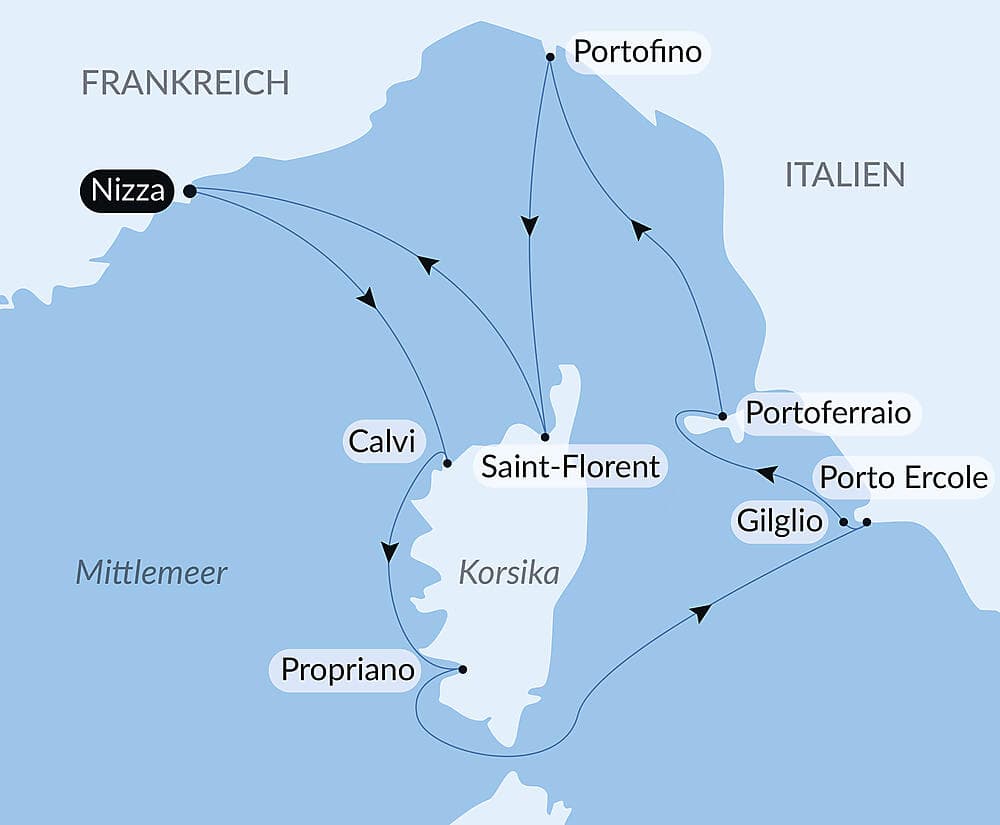 Korsika, die Insel der Schönheit, und die Küsten Italiens