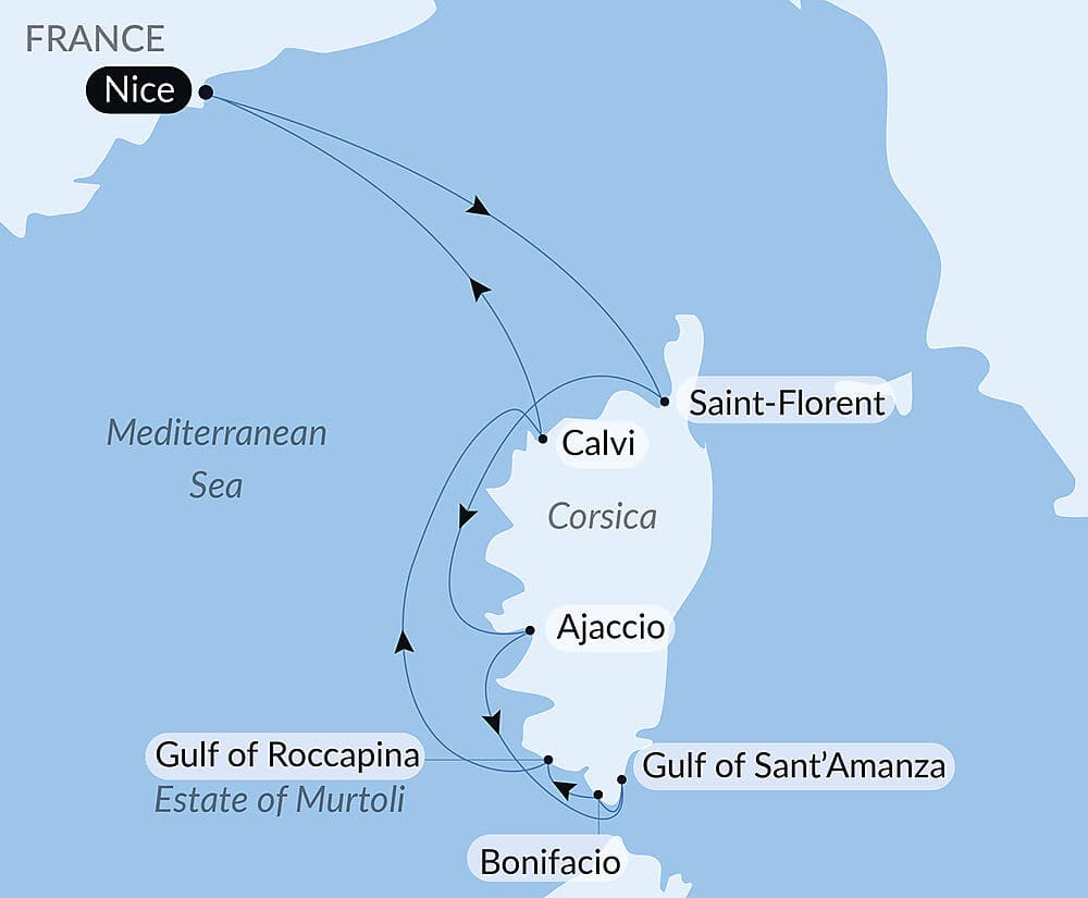 Korsikas Küsten unter den Segeln der Le Ponant null